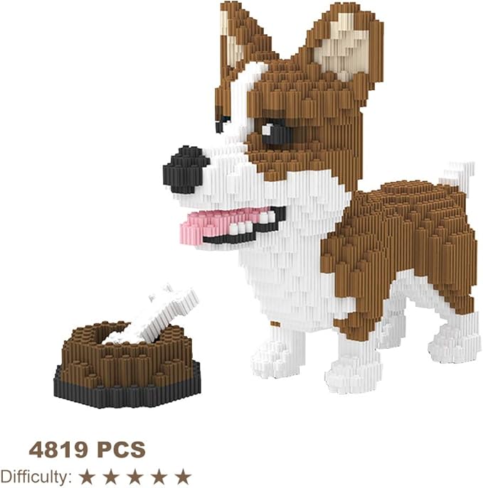 Larcele Dog Micro Building Blocks Animal Mini Building Toy Bricks,4819 Pieces KLJM-02 (Corgi Dog and Food)