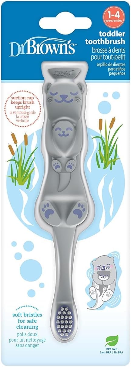 Dr. Brown’s Otter Toddler Toothbrush, Soft Bristles with Suction Cup for Storage, BPA Free, Ages 1-4, 1-Pack