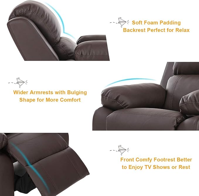 Costzon Kids Recliner, Leather Recliner Chair w/Footrest, Armrest Storage, Headrest & Lumbar Support, Ergonomic Lounge Chair for Living & Gaming Room, Adjustable Recliner Sofa for Boys Girls (Brown)