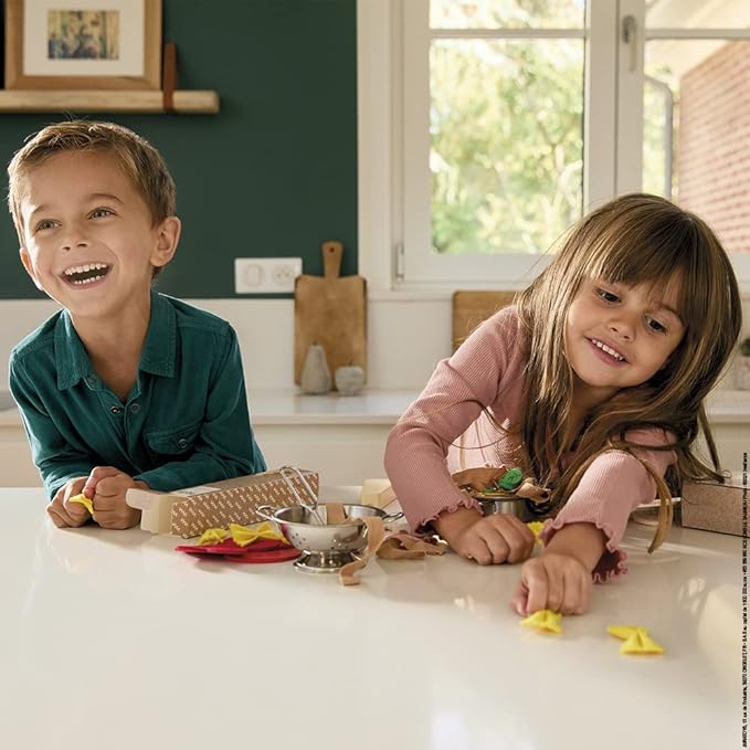 Janod - Pasta Mix - Pasta Set - Pretend Play Kitchen & Tea Set Toy - 58 Wooden, Cardboard and Felt Pieces Included - Water-Based Paints - 3 Years + J06598