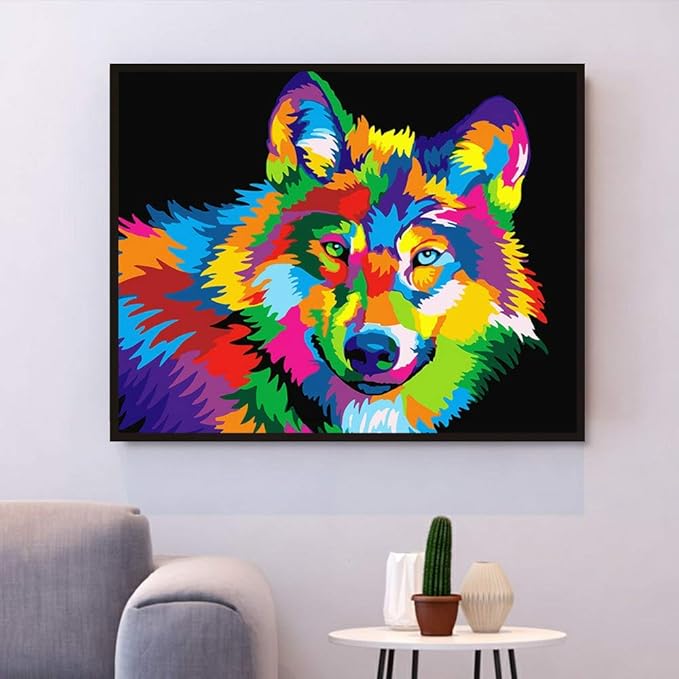 Hiolife Paint by Number Kits for Adults,Kids, Beginners, with Brushes and Acrylic Pigment, 20x16 Inch Wolf - Frameless