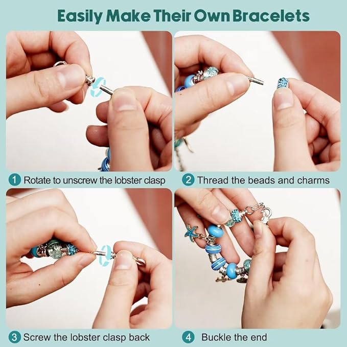 Charm Bracelet Making Kit, Kid Jewelry Making Kit for Girls 8-12, Unicorn Craft Kits for Teen Girls Toys Ages 3-10 Years Old Girl Gifts Trendy Stuff Birthday Christmas Gift with Initial Jewelry Box- B