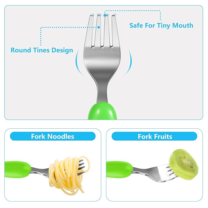 Lehoo Castle Toddler Fork and Spoon, 6pcs Toddler Utensils Kids Silverware, Safe Stainless Steel Toddler Fork Spoon Set, Children Flatware Set, Incudes 3 Spoons and 3 Forks (Dinosaur)