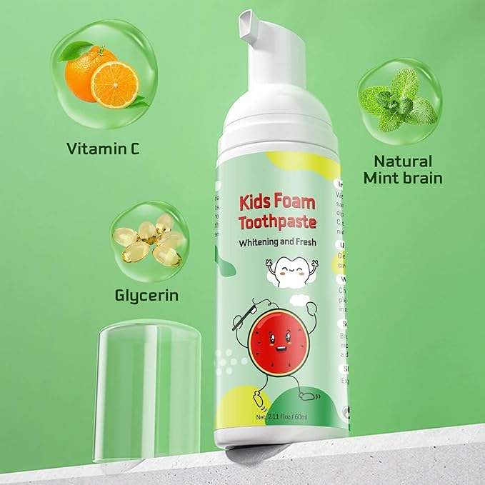 Foam Toothpaste Kids,Toddler Whitening Toothpaste with Low Fluoride & Natural Formula to Reduce Plaque,Kids Foaming Toothpaste for U Shaped Toothbrush for Children (Blueberry&Watermelon)