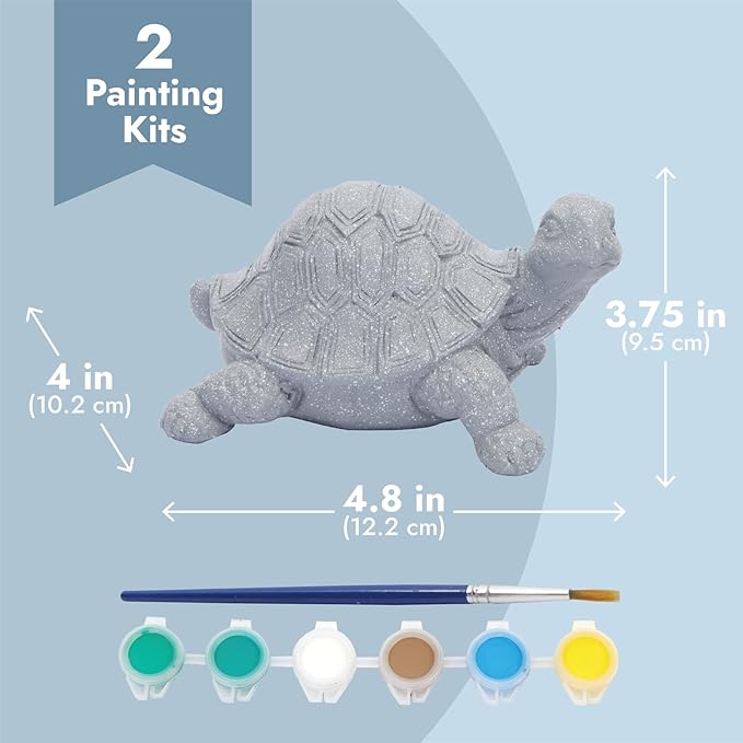 Bright Creations Turtle Rock Painting Kit with 12 Paint Pods, 2 Paint Brushes, and 2 Turtles (2 Sets, 16 Pieces)