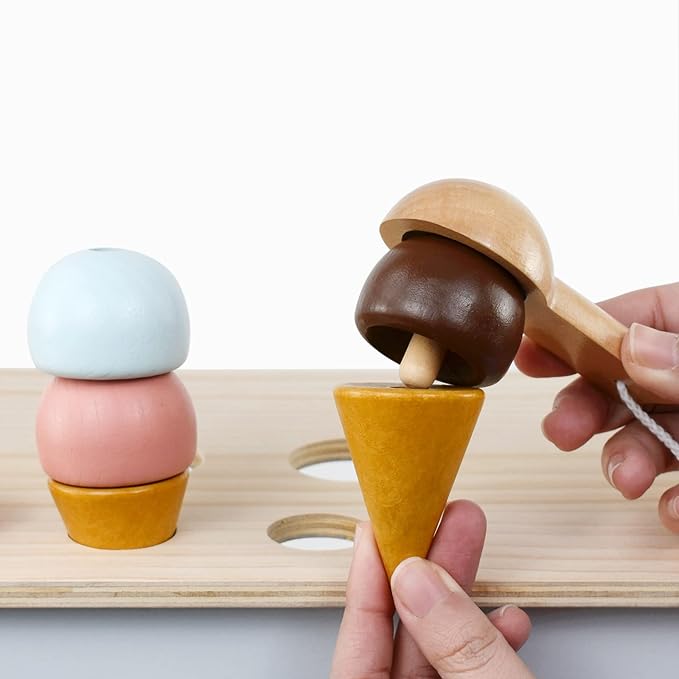 PairPear Wooden Toys Ice Cream Cart for Kids,Toddler Grocery Store Ice Cream Truck Playset,Pretend Play Food Kitchen Toys Gift for Boys and Girls 3 Years and up
