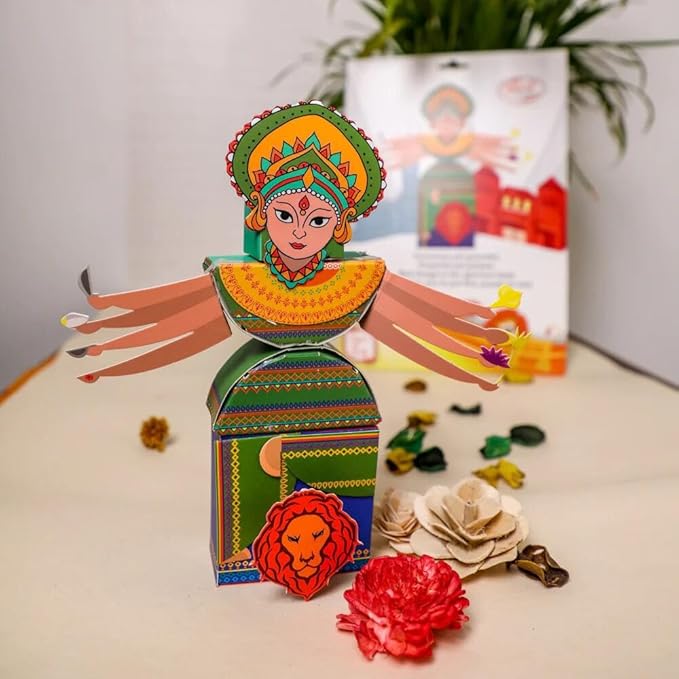 Desi Favors Combo Goddess Durga MATA, Krishna & Ganesh DIY Kids Origami Kit | Traditional Gifts for DIY Kids Different Occasions Birthday, Diwali, & Dussehra, Hindu Culture | 7.9x3.4 Inch (Pack of 3)