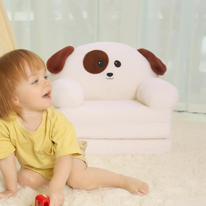 MOONBEEKI Comfy Toddler Chair, Kids Couch Fold Out to Lounger, Foldable Baby Sofa Plush for Girl and Boy Age 18 Months and Up （Charlie Dog）