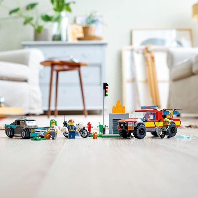 LEGO 60319 City Fire Rescue and Police Chase with Truck, Car & Motorcycle, Toy for Kids 5+ Years