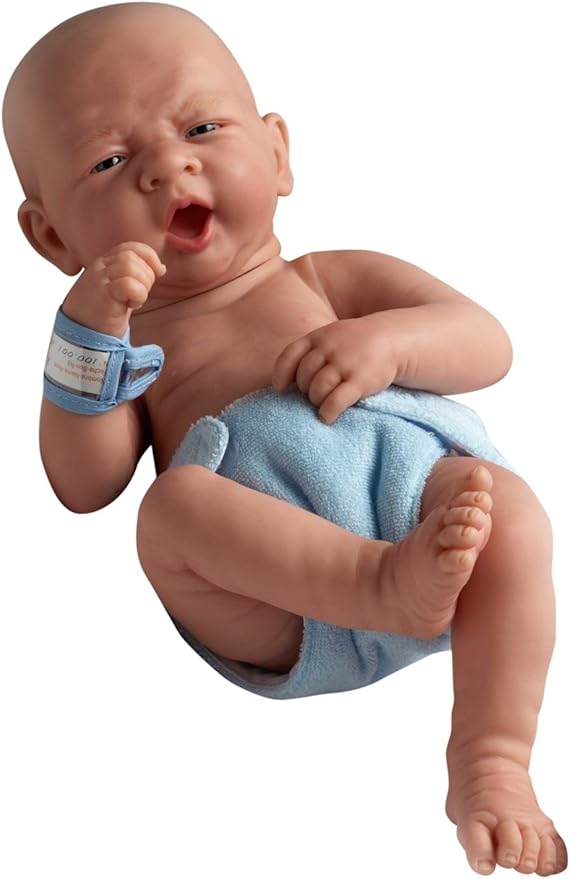 JC Toys 18504 La Newborn First Yawn 15-inch Real Boy Vinyl Doll , Blue