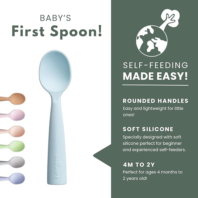 Miniware Silicone Baby Spoon for Training - BPA Free Baby Utensils - Baby Spoons Self Feeding 6 Months | 100% Food Grade Silicone - Modern & Dishwasher Safe Toddler Spoons (Aqua and Key Lime)