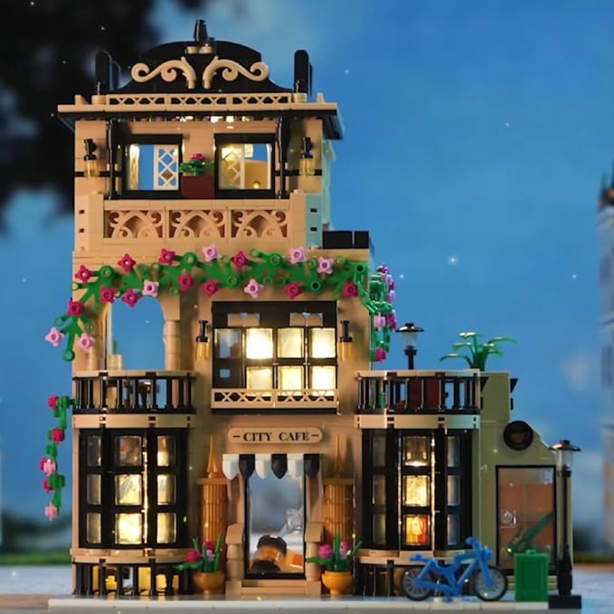 City Cafe Building Blocks Set with LED,1413pcs Mini Bricks for Adults and Teen 14+ (Not Compatible with Lego)