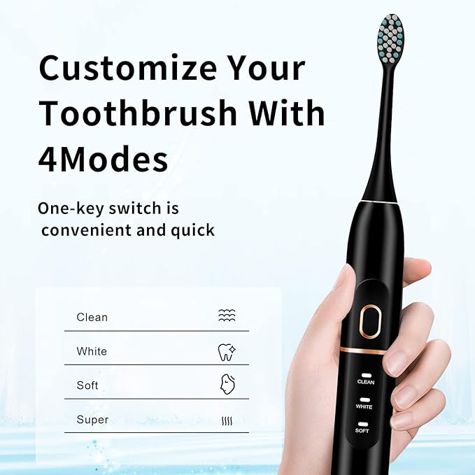 Electric Toothbrush Set, Comes with 8 Brush Heads & Travel Case,4 Modes with 2 Minutes Built in Smart Timer, One Charge for 60 Days, 42000 VPM Motor (Black)