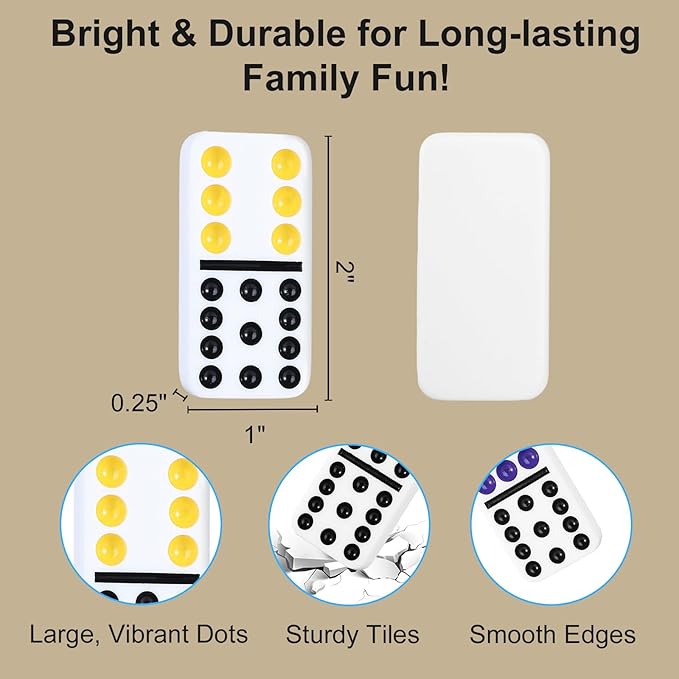 BATURU Double 12 Mexican Train Dominoes Set, Dominos Set for Adults, 91 Number Tiles with Carry Case, Fun Board Games for Adults & Family Game Night, Travel Games, Easter Basket Stuffers (8 Racks