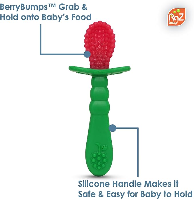 RaZbaby RaZberry Infant Training Spoon, 6m+ (Red & Blue, 2 Count (Pack of 1))