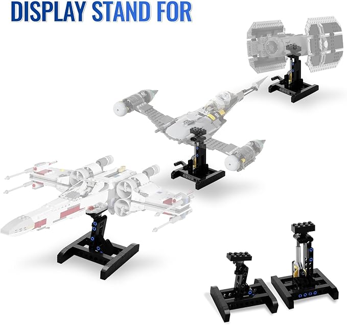 Display Stand for Lego X-Wing Fighter 75301 Building Kit, Stand for Lego TIE Bomber 75347, Stand for Lego Mando N-1 Fighter 75325, Adjustable Angle Bracket Toy for Kids Aged 6+, 2 Pack
