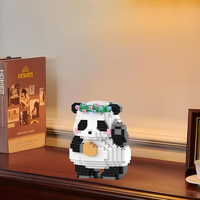 Mini Building Blocks Flower-Crowned Panda, Party Favors- Micro Blocks Panda Toy for Kids 6 7 8 9 10+, Mini Blocks Building Sets for Adults, Birthday for Boys and Girls(599PCS)