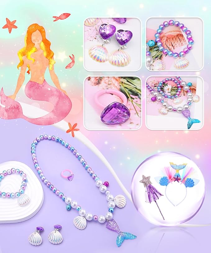 Mermaid Costume Dress, Mermaid Princess Dress for Girls with Wig Headband Necklace for Birthday Party Cosplay
