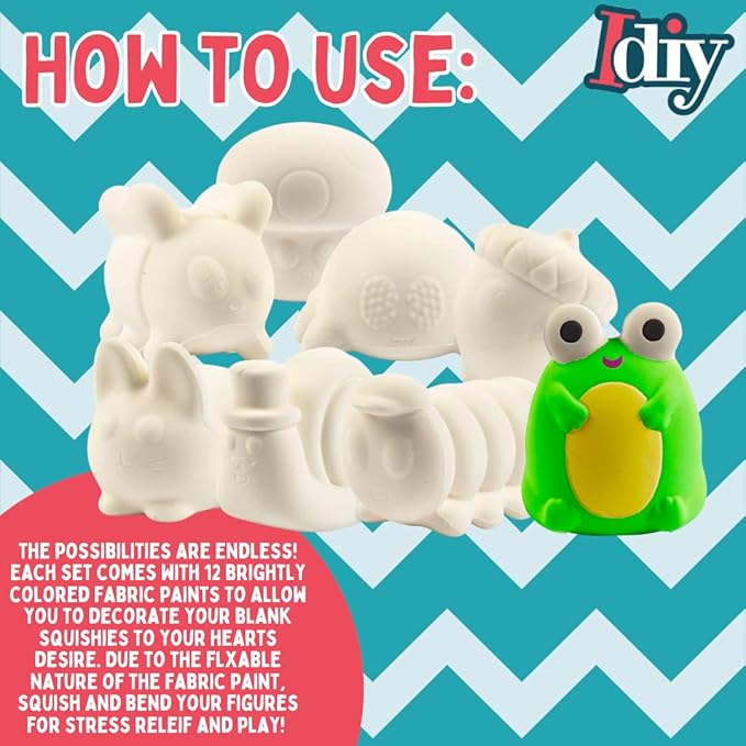 Idiy Party Craft Kit Jumbo Cute Critters Squishies (8 Garden Figures w 12 Fabric Paints)-White Kawaii Slow Rising Squishy Toys, Scented Stress Relief, Kids School, Birthday Activity Gift (4"-6")