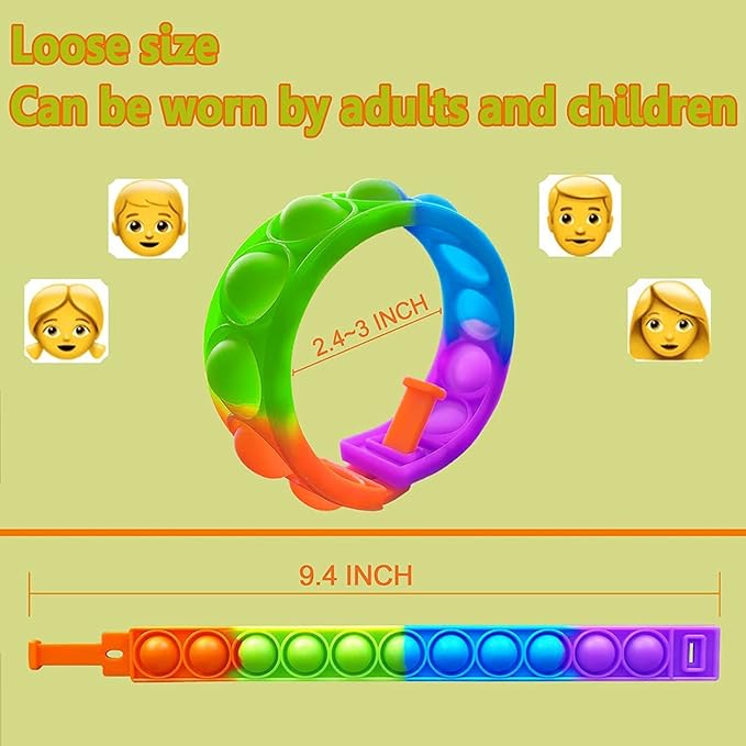 50 Pcs Random Pop Fidget Toy Fidget Bracelet, Wearable Push Poping Bubble Sensory Toys Stress Relief Finger Press Silicone Wristband for Kids and Adults ADHD ADD Autism Anxiety