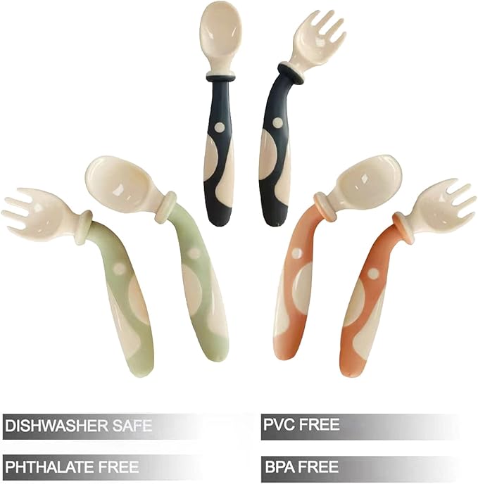 PandaEar Baby Bendable Spoons and Forks set 6 Pack| Training Learning Self-Feeding Baby Spoons First Stage for Kids Toddlers Children and Infants| BPA Free| Easy Grip Fork Tableware