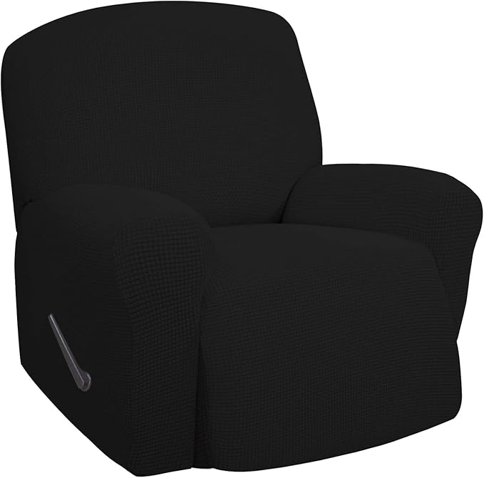 Easy-Going Oversized Recliner Stretch Sofa Slipcover Sofa Cover 1 Piece Furniture Protector Couch Soft with Elastic Bottom Kids,Polyester Spandex Jacquard Fabric Small Checks(Oversize Recliner,Black)