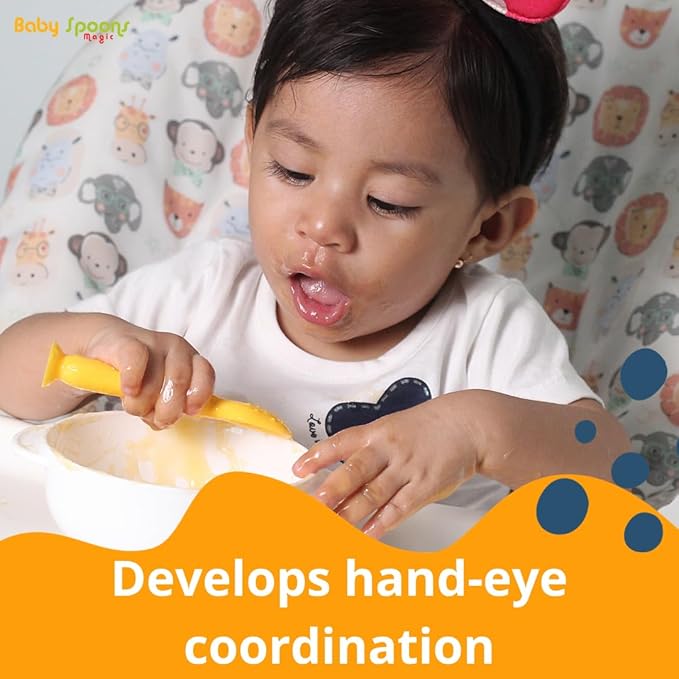 Silicone Baby Feeding set spoons of 2 and case, Baby Utensils for Ages 4 Months +, baby essentials for First Stage, Perfect All Types of Food, Baby Weaning Spoon, baby essentials.