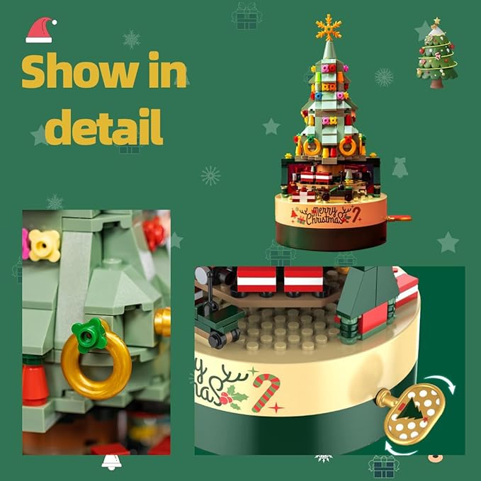 Street View Christmas Tree Music Box Building Block Model Set, Building Toys, 360 Pieces DIY Building Block Assembly Particles, Christmas Decorations, Good Choice for Festivals.