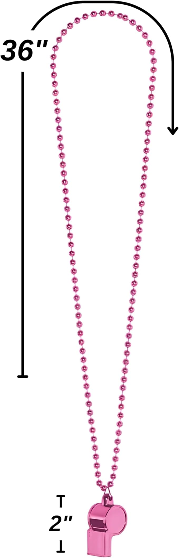 Pink Whistle On Chain Necklace (36") 1 Count - Premium Quality Plastic, Lightweight & Durable - Eye-Catching Design & Multipurpose Accessory - Perfect For Sports, Safety & Fashion