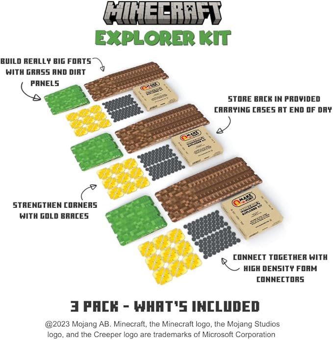 Minecraft Explorer Kit - Build Minecraft in The Real World - Endless Play for Ages 8 and Up - Build Forts, Mazes, Tunnels, and More - Durable, Reusable, and Made in USA (1 Pack)