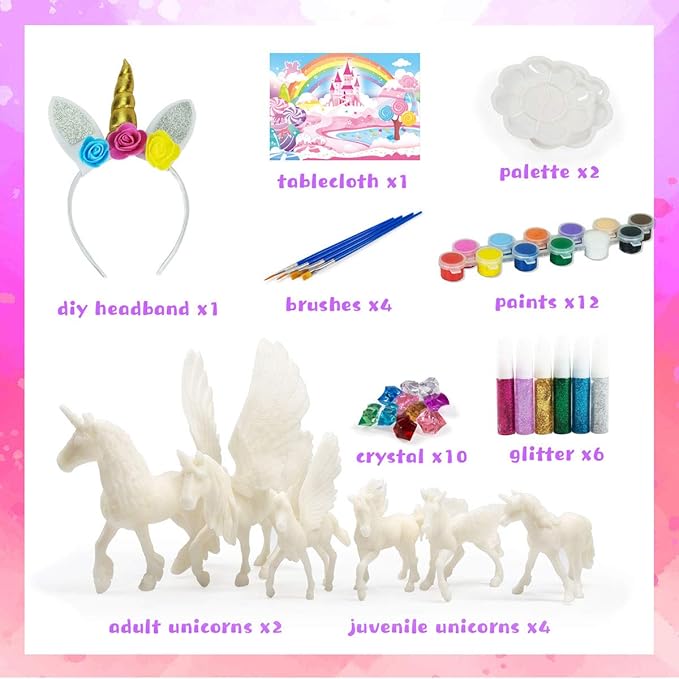 DIY Painting Unicorn Kit Arts and Crafts Set for Kids or Girls Decorate and Drawing 3D Toys for Children Gift(6 Unicorns)