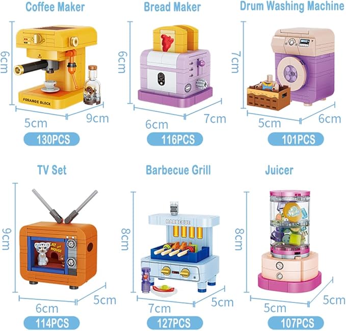 Girls Building Set, 6PCS Mini Electric Appliances Building Blocks Toy for Kids Age 6+, STEM Building Blocks Toy, Classroom Prizes, Birthday Gifts for Girls 654 Pieces