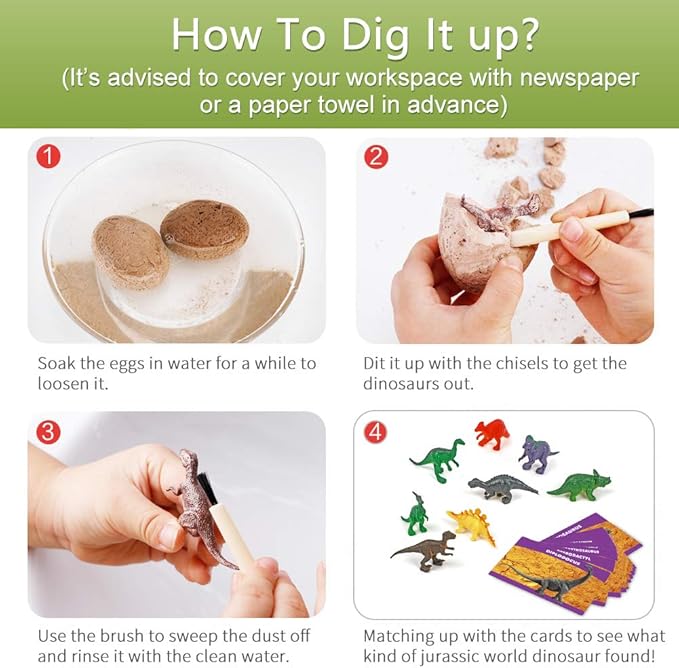 XXTOYS 𝐃𝐢𝐧𝐨 𝐄𝐠𝐠 𝐃𝐢𝐠 𝐊𝐢𝐭, Dig a Dozen Dinosaur Eggs Excavation Kits with 12 Unique Dinosaur Toys, Dinosaur Dig for Kids, Easter Party Archaeology Paleontology Educational Science STEM Gift