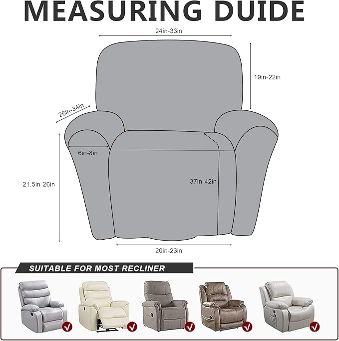 Leather Like Recliner Chair Covers Heavy Duty, 4 Pieces Lazy Boy Recliner Cover for Recliner Chair, Leather Cover for Recliner slipcovers Washable for Pets (Black)