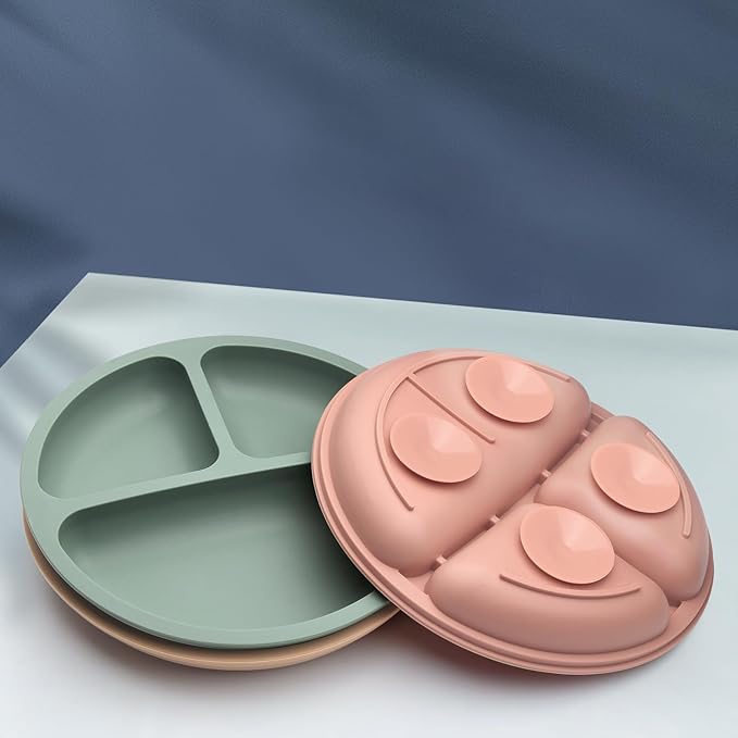 Suction Plates for Baby 3 pack, Stay Put Divided Toddler Plates, 100% Food Grade Silicone Baby Plates, BPA Free, Baby Feeding Supplies, Microwave & Dishwasher Safe