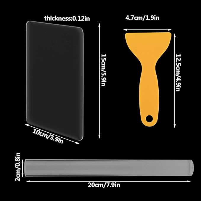 5 Pieces Polymer Clay DIY Tool, Marrywindix Acrylic Clay Roller with Acrylic Sheet Backing Board Plastic Scraper Assisted Shovel Rubber Clay Tools Molds for Shaping and Sculpturing Modelling