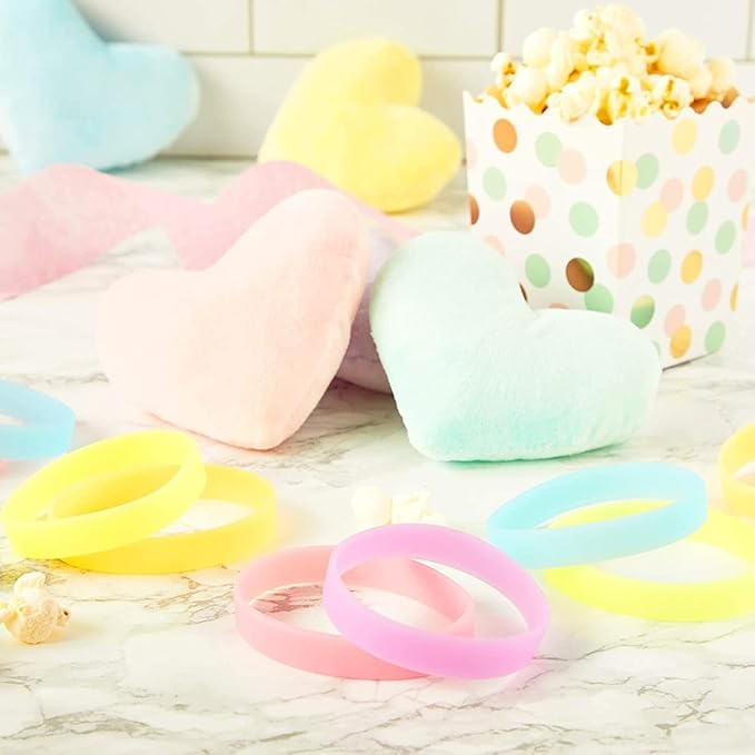BLUE PANDA Pastel Silicone Bracelets, Party Favors, Intended for Ages 13+ (0.45 x 2.5 in, 6 Colors, 48 Pack)