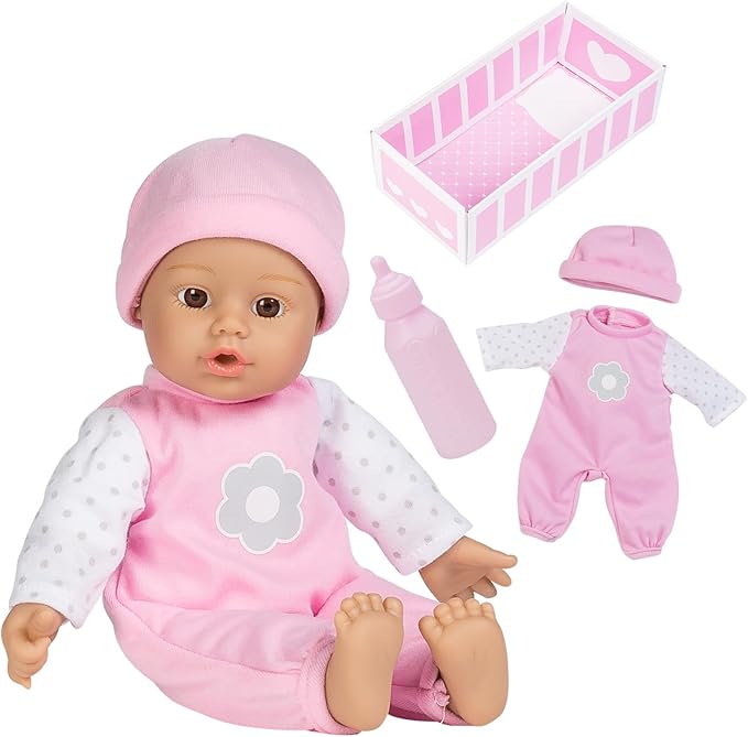 Adora Amazon Exclusive Sweet Babies Collection, 11” Soft and Cuddly Girl Baby Doll | Machine Washable, Birthday Gift For Ages 1+ - Baby Blossom, Pink/White