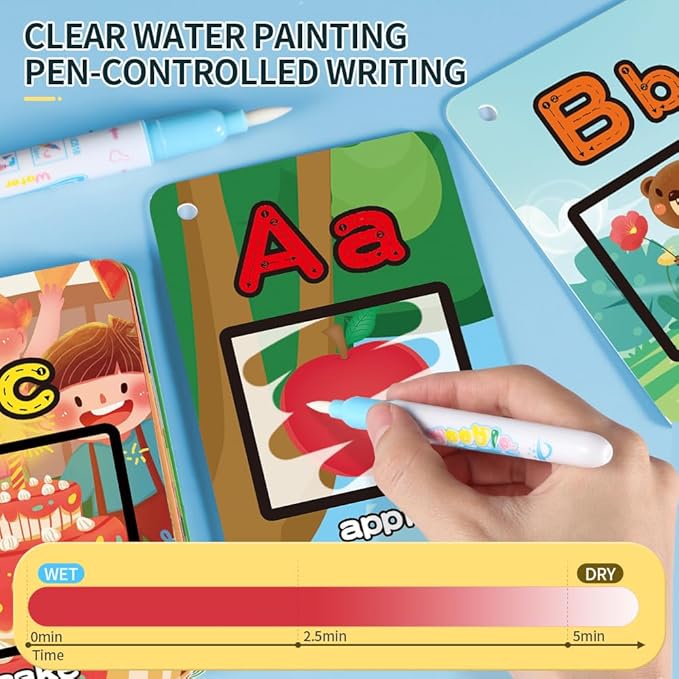 Water Coloring Books for Toddlers, Aqua Painting Book for 18+ Months, Magic Paint Set for 2 3 4 5 Years Old, Alphabet Flash Cards ABC Learning, Road Trip/Airplane Travel/Car Activities Essentials Kids