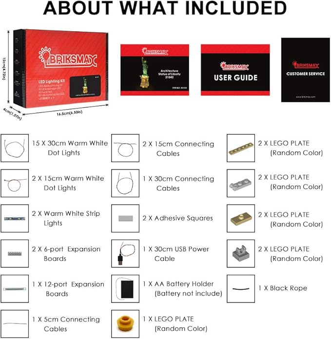 BRIKSMAX Led Lighting Kit for Architecture Statue of Liberty- Compatible with Lego 21042 Building Blocks Model- Not Include The Lego Set