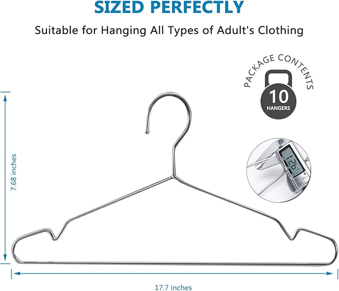 Fayleeko Wire Hangers Coat Hangers Strong Heavy Duty Stainless Steel Metal Hangers 17.7 Inch Ultra Thin Space Saving Clothes Hangers (10pack)
