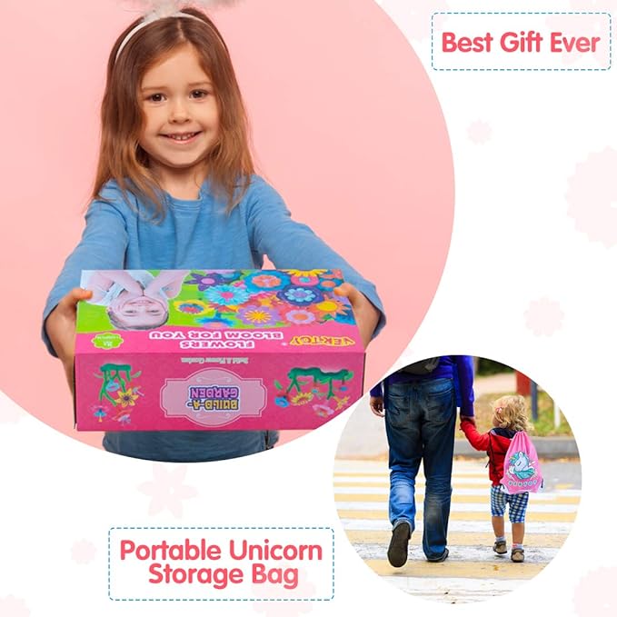 VERTOY Gifts for 3 4 5 6 Year Old Girls, Flower Garden Building Toys Set for Toddlers, STEM Preschool Activities and Gardening Pretend Playset, Stacking Game for Age 3+ Little Kids