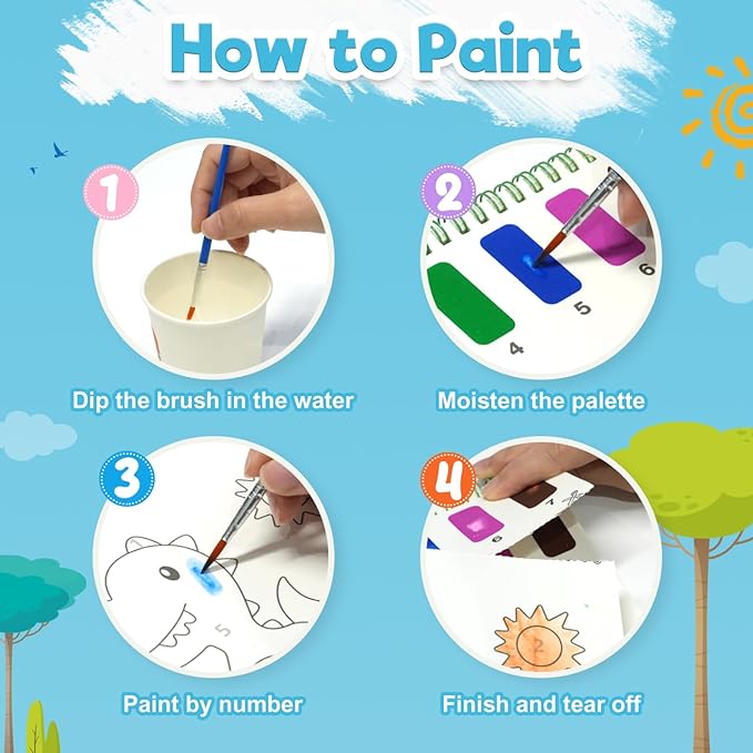 ZMLM Paint with Water Books for Kids - Easter Basket Stuffers Mess Free Coloring Activity for Toddlers - Arts & Crafts Gifts Toys for Valentines Birthday Christmas Boy Girls Ages 4 5 6 7 8(Dinosaurs)