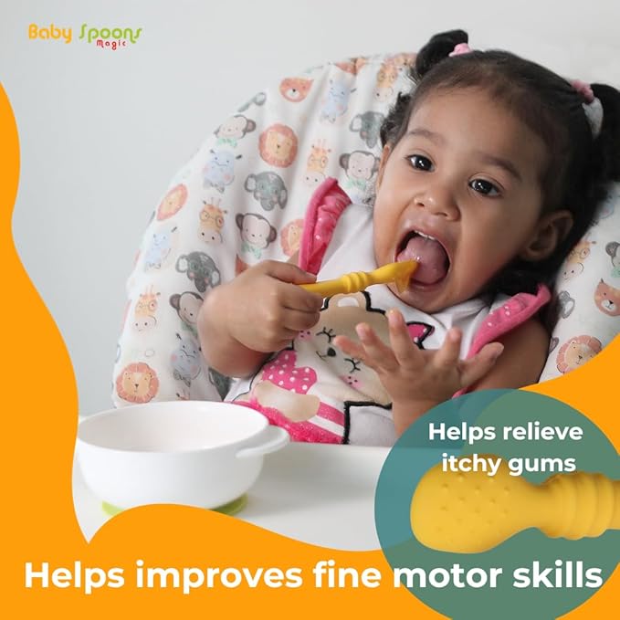 Silicone Baby Feeding set spoons of 2 and case, Baby Utensils for Ages 4 Months +, baby essentials for First Stage, Perfect All Types of Food, Baby Weaning Spoon, baby essentials.