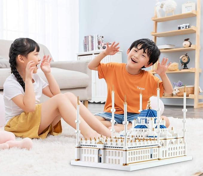 Micro Building Blocks Set 6850 Pcs Blue Mosque Miniature World Landmark Architectural Construction Model for Adult and Children Age of 14+