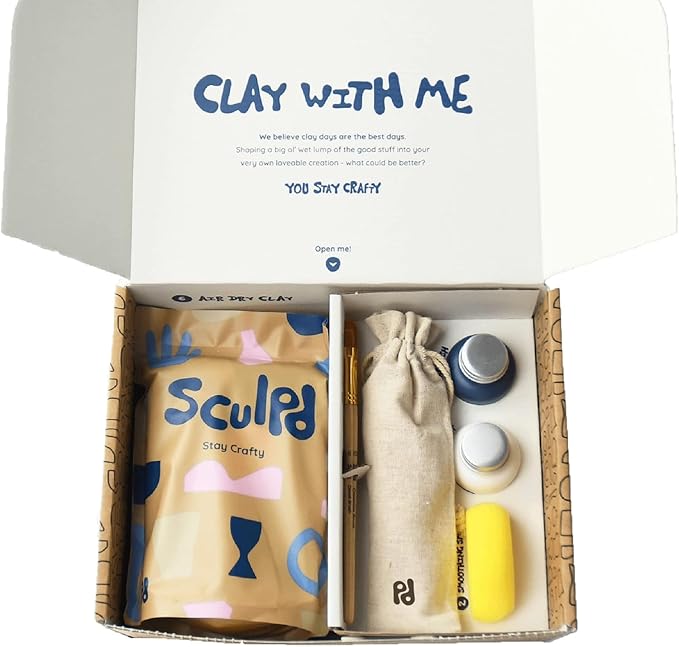 Sculpd Pottery Starter Kit - Complete Air Dry Clay Beginner Set for 2 Adults: Includes Sculpting Tools, Gloss Varnish, Paint Brushes, Guide, Video Tutorials & More - Date Night Gift, Arts Crafts Hobby