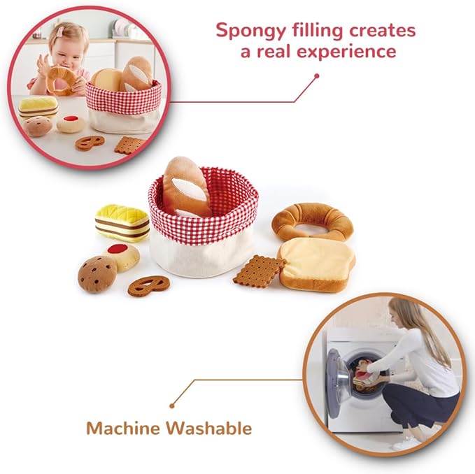 Hape Toddler Bread Basket |Soft Pretend Food Playset for Kids, Bread Toy Basket Includes Toast, Jam Cookie, Cake, Soda Biscuit and More