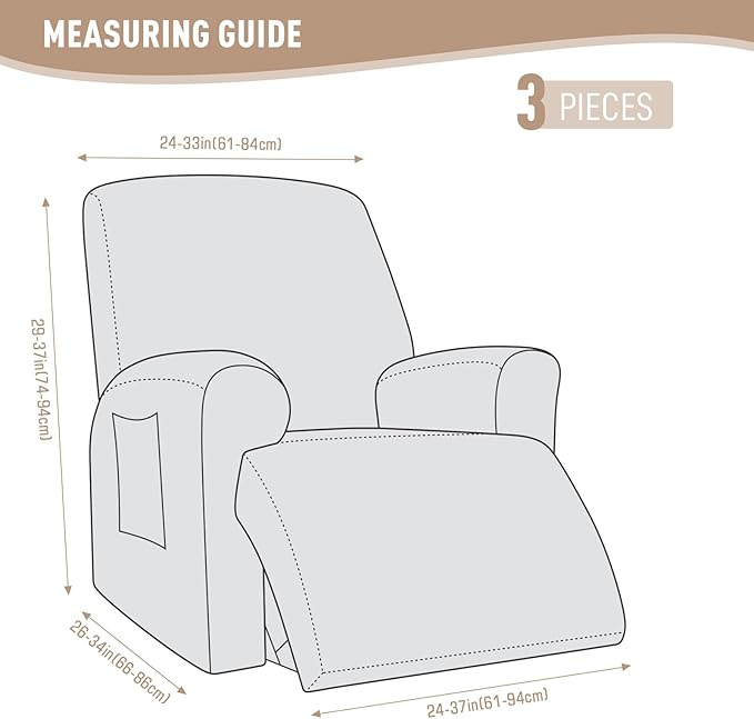 KinCam Recliner Covers, Stretch Reclining Chair Covers, Recliner Sofa Slipcovers Stripe Jacquard Recliner Couch Covers Furniture Protector Covers for Pet Kid (1 Seater, Vanilla)
