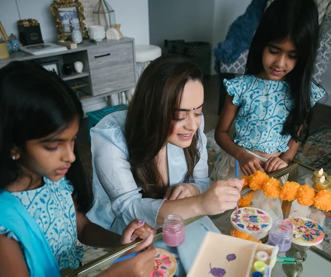 Make Your Own Rangoli Coaster Kit - DIY 4 Wooden Coasters, Kulture Khazana, Use for Holi Activity, Party Or Decoration
