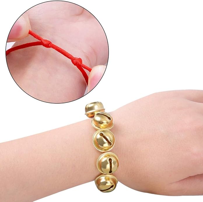 The Dreidel Company Christmas Jingle Bells Bracelet, Green & Red Bands with Hanging Jingle Ball Bells (12-Pack)